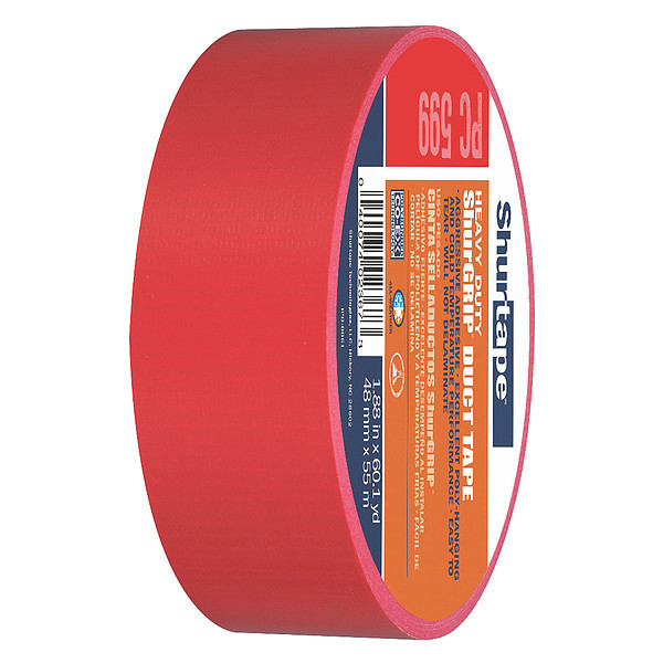 Shurtape Duct Tape, 55m L, 5-7/32 in. D, Red PC 009 RED-48mm x 55m-24 rls/cs
