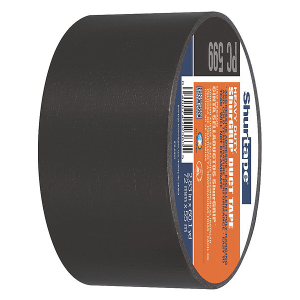 Shurtape Duct Tape, 55m L, 72mm W, Black PC 009 BLK-72mm x 55m-16 rls/cs