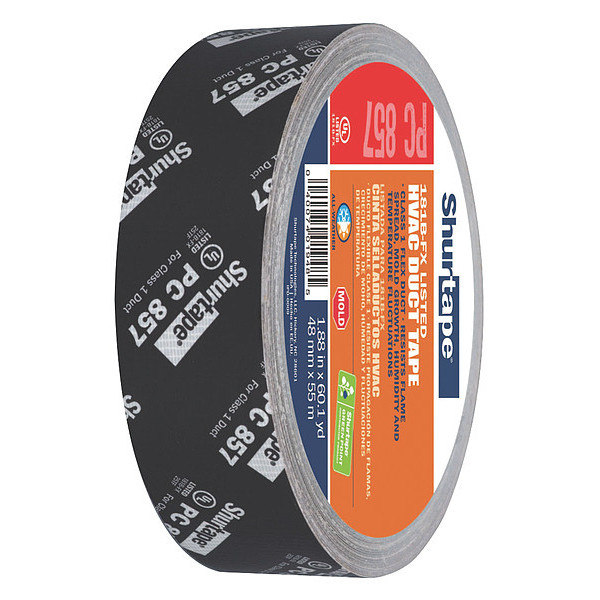 Shurtape Duct Tape, 55m L, Adhesion 70 oz./in, Black PC 857