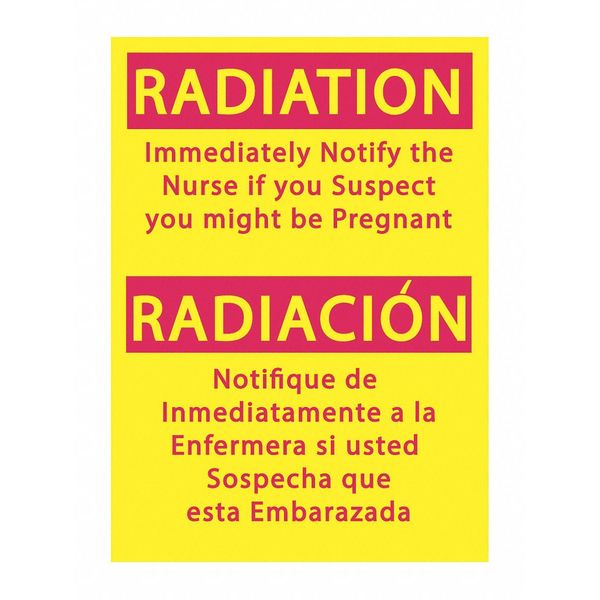 Zing Radiation Sign, 14 in H, 10 in W, Plastic, Rectangle, Spanish, 2931 2931