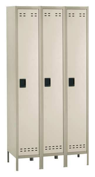 Safco Wardrobe Locker, 36 in W, 18 in D, 78 in H, (1) Tier, (3) Wide, Tan 5525TN