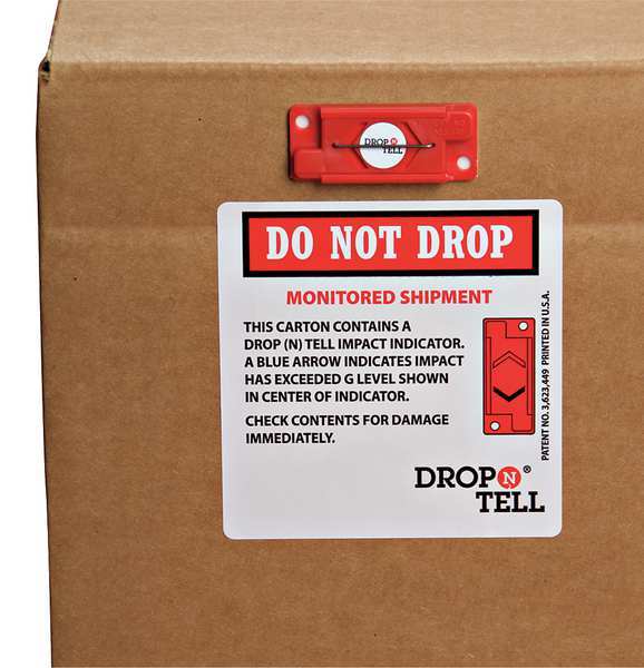 Drop-N-Tell G-Force Indicator, Resettable, 25G, PK25 DRO-2525Y