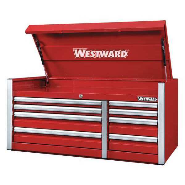 Westward WESTWARD Top Chest, 11 Drawer, Red, Steel, 54 in W x 26 in D x 25 in H 49NR86