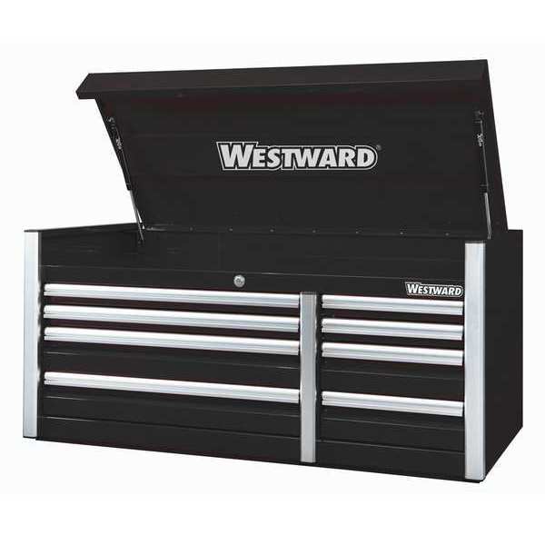 Westward WESTWARD Top Chest, 8 Drawer, Black, Steel, 54 in W x 26 in D x 25 in H 49NR87