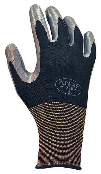 Showa Nitrile Coated Gloves, Palm Coverage, Black/Gray, 2XL, PR 370BXXL-10