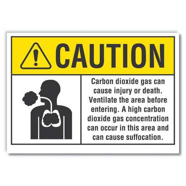 Lyle Carbon Dioxide Caution Reflective Label, 5 in H, 7 in W, English, LCU3-0092-RD_7x5 LCU3-0092-RD_7x5