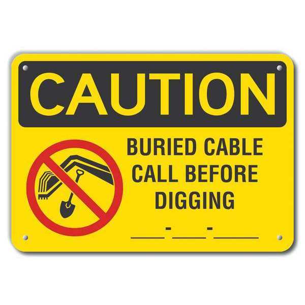 Lyle Reflective  Buried Cable Caution Sign, 7 in Height, 10 in Width, Aluminum, Vertical Rectangle LCU3-0132-RA_10x7