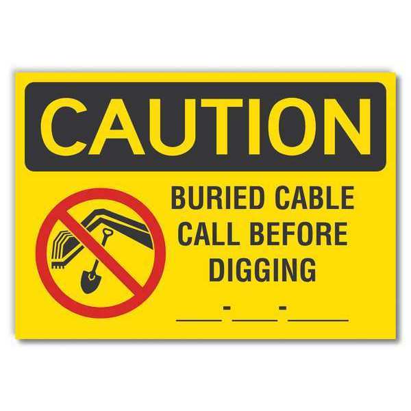 Lyle Buried Cable Caution Reflective Label, 5 in Height, 7 in Width, Reflective Sheeting, English LCU3-0132-RD_7x5