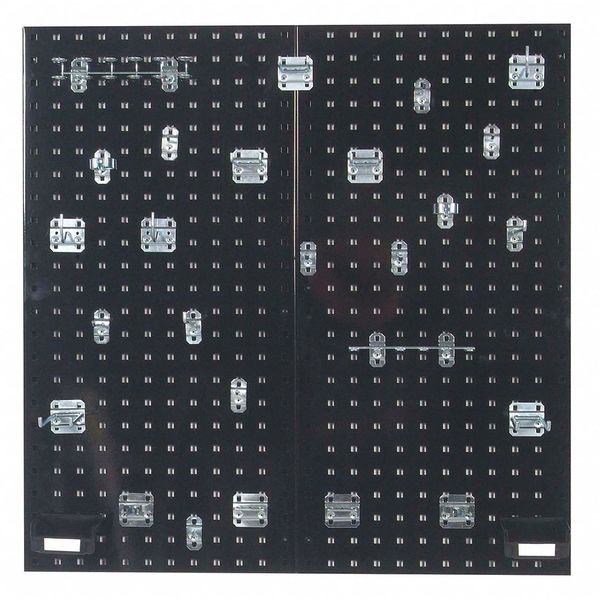 Triton Products (2) 18 In. W x 36 In. H Black Steel Square Hole Pegboards 30 pc. LocHook Assortment & Hanging Bin System LB18-BKKit