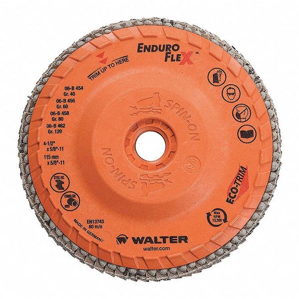Walter Surface Technologies Flap Disc, Medium, Grit 60, 4-1/2"Dia. 06B456