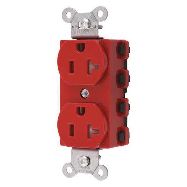 Hubbell Receptacle, 20 A Amps, 125V AC, Flush Mount, Standard Duplex Outlet, 5-20R, Red SNAP5362RTRA