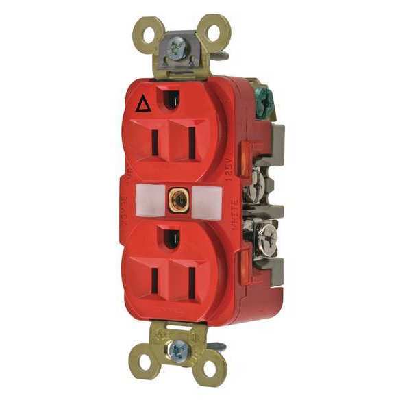 Hubbell Receptacle, 15 A Amps, 125V AC, Flush Mount, Standard Duplex Outlet, 5-15R, Red IG5262R