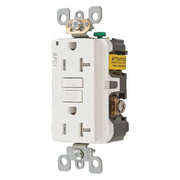 Hubbell Receptacle, 20 A Amps, 125V AC, Flush Mount, Standard Duplex Outlet, 5-20R, White AFR20TRW