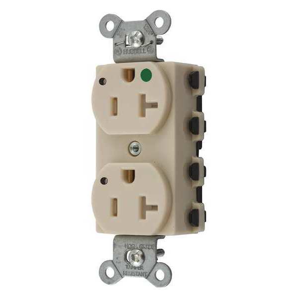 Hubbell Receptacle, 20 A Amps, 125V AC, Flush Mount, Standard Duplex Outlet, 5-20R, Ivory SNAP8300ILTRA