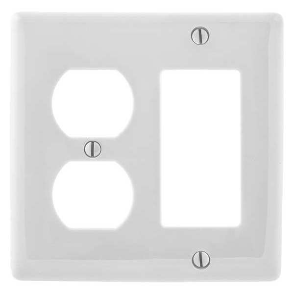 Hubbell Wiring Device-Kellems Rocker/Duplex Receptacle Wall Plates and Box Cover, Number of Gangs: 2 Nylon, Smooth Finish, White NP826W