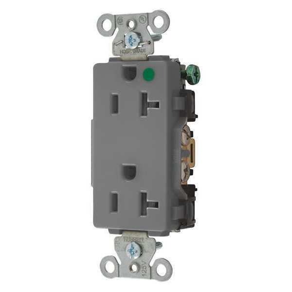 Hubbell Receptacle, 20 A Amps, 125V AC, Flush Mount, Decorator Duplex Outlet, 5-20R, Gray 2182GY