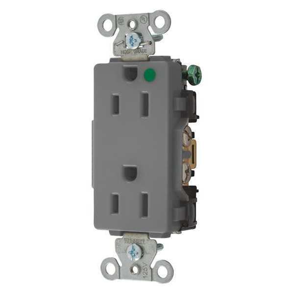 Hubbell Receptacle, 15 A Amps, 125V AC, Flush Mount, Standard Duplex Outlet, 5-15R, Gray 2172GY