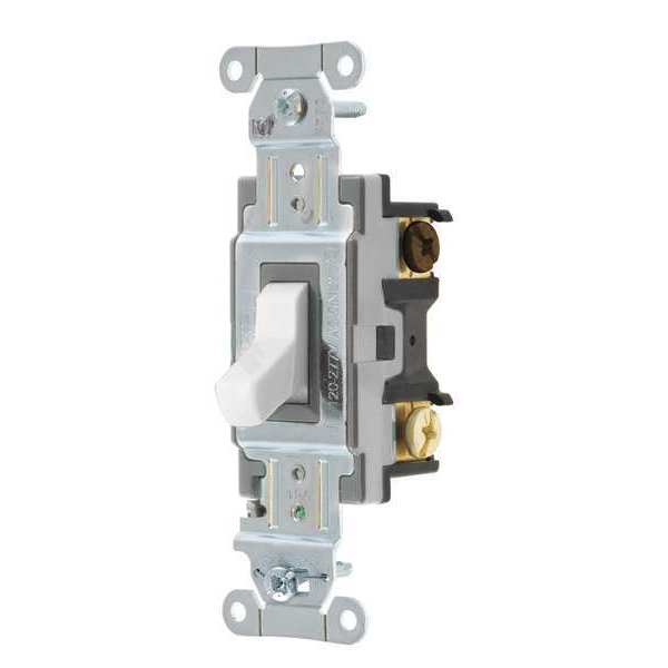 Hubbell Wall Switch, 15A, Wht, 1/2 HP, 3-Way Switch CSB315W