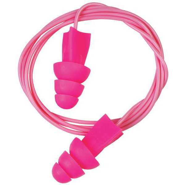 Tasco Tri-Grip Reusable Soft Plastic Ear Plugs, Flanged Shape, 27 dB, Pink, 100 PK 100-19010