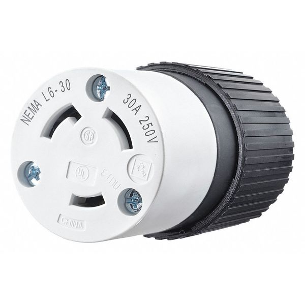 Zoro Select Locking Connector Black/White 250VAC 30A L6-30R 70630NC