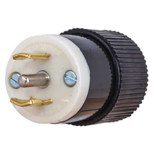 Zoro Select 15A Midget Locking Plug 3P 3W 125/250VAC ML-3P BK/WT 7485NP