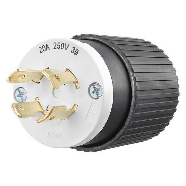 Zoro Select Locking Plug, Black/Wht, 250VAC, 3.0 HP, 20A 71520NP