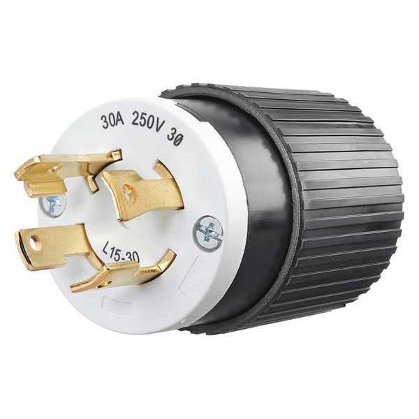 Zoro Select Locking Plug, Black/Wht, 250VAC, 3.0 HP, 30A 71530NP