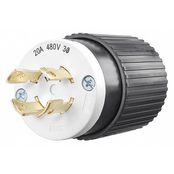 Zoro Select Locking Plug, Black/Wht, 480VAC, 5.0 HP, 20A BRY71620NP