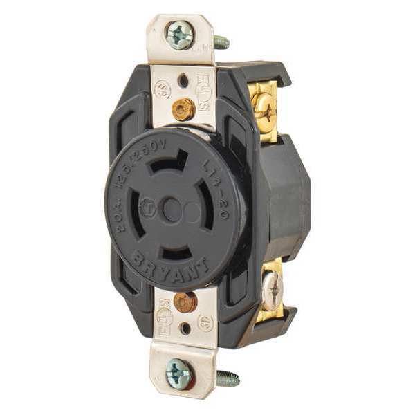 Zoro Select 20A Locking Receptacle 3P 4W 125/250VAC L14-20R BK 71420FR