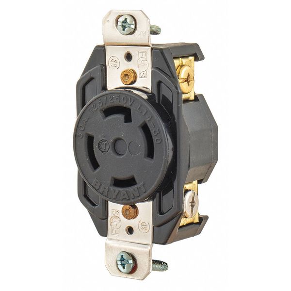 Zoro Select 30A Locking Receptacle 3P 4W 125/250VAC L14-30R BK 71430FR