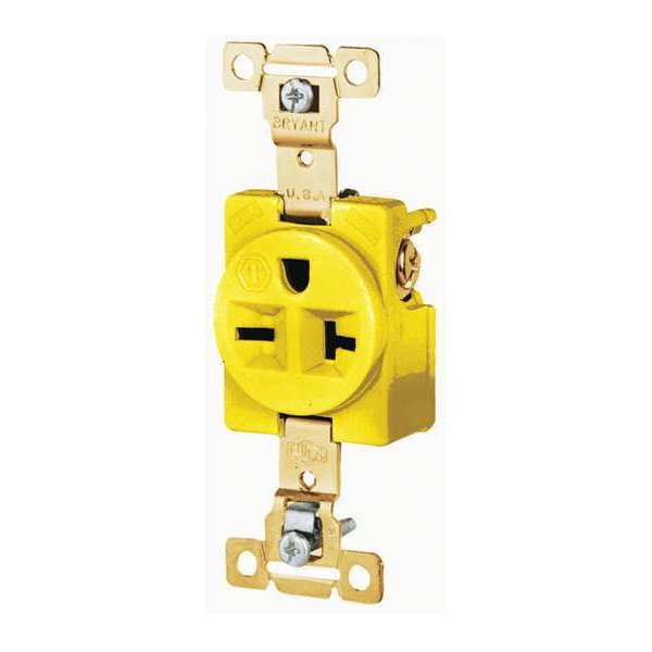 Zoro Select Receptacle, 20 A Amps, 250V AC, Flush Mount, Single Outlet, 6-20R, Yellow 5461CR