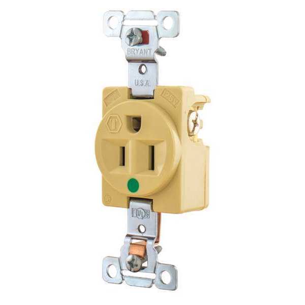 Zoro Select Receptacle, 15 A Amps, 125V AC, Flush Mount, Single Outlet, 5-15R, Ivory 8210I