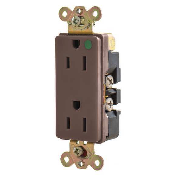 Zoro Select Receptacle, 15 A Amps, 125V AC, Flush Mount, Decorator Duplex Outlet, 5-15R, Brown 9200