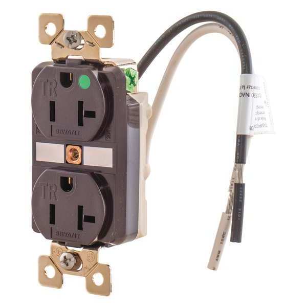 Zoro Select Receptacle, 20 A Amps, 125V AC, Flush Mount, Standard Duplex Outlet, 5-20R, Brown BRY8300TR