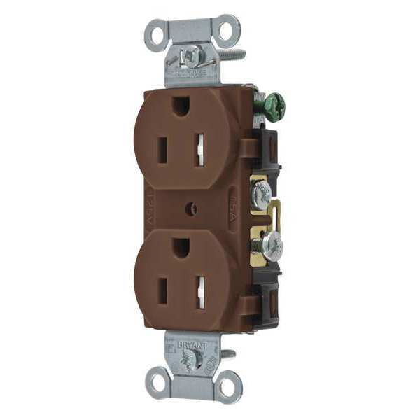 Zoro Select Receptacle, 15 A Amps, 125V AC, Flush Mount, Standard Duplex Outlet, 5-15R, Brown CRS15TR