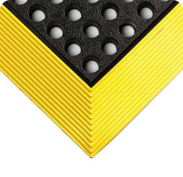 Wearwell Black with Yellow Border Smooth Drainage Mat 3 Ft W x 5 Ft L, 5/8 In 476