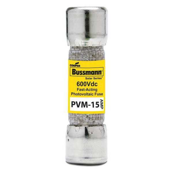 Eaton Bussmann Midget Fuse, PVM Series, Fast-Acting, 15A, Not Rated, Non-Indicating, 50kA at 600V DC PVM-15