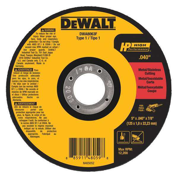 Dewalt 5" x .040" x 7/8" T1 High Performance Cut-Off Wheel DWA8063F