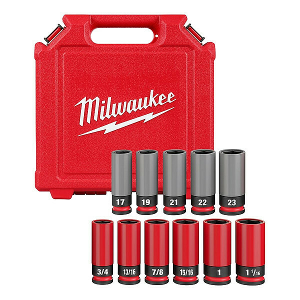 Milwaukee Tool 1/2 in Drive Lug Nut Wheel Socket Set, Metric, SAE, 11 pcs 49-66-7833