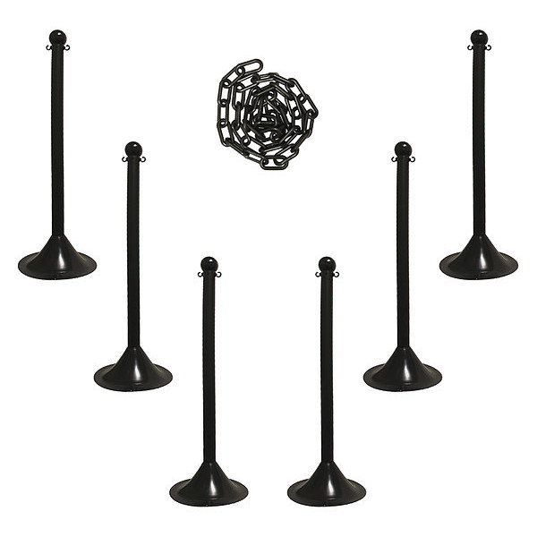 Zoro Select Barrier Post Kit, 41" H, Blk, Plastic Post 71003-6