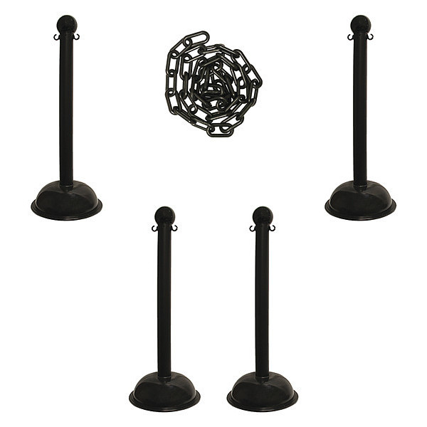 Zoro Select Barrier Post Kit, 41"H, Black, Plastic Post 71303-4