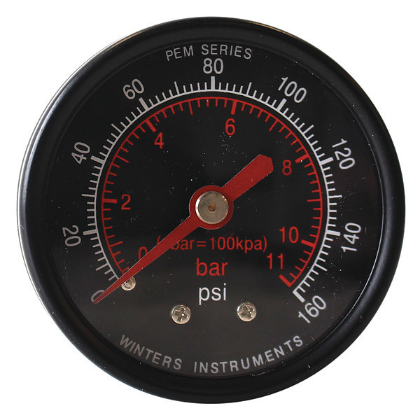 Winters Pressure Gauge, 2" Dial Size, Black PEM1408-CD