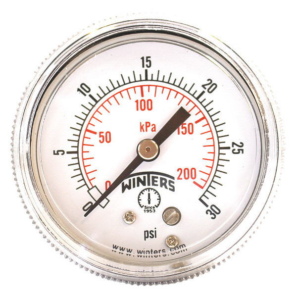 Winters Pressure Gauge, 0 to 30 psi, 1/8 in MNPT, Black P9U901402UC
