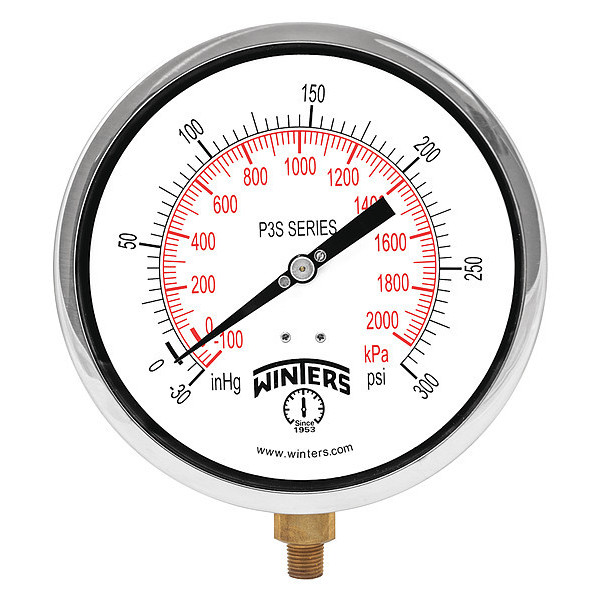 Winters Compound Gauge, -30 to 0 to 300 psi, 1/4 in MNPT P3S6082