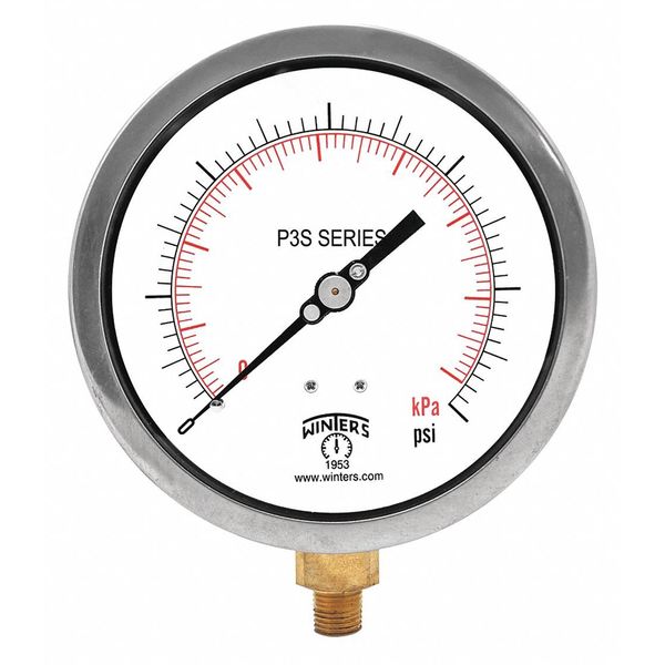 Winters Compound Gauge, -30 to 0 to 100 psi, 1/4 in MNPT, Black P3S6079