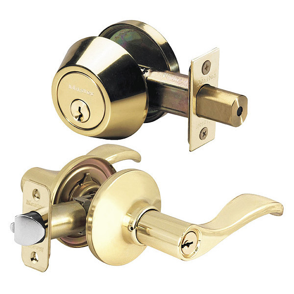 Master Lock Lever Lockset, Polished Brass, Wave Style WLC0603KA4S