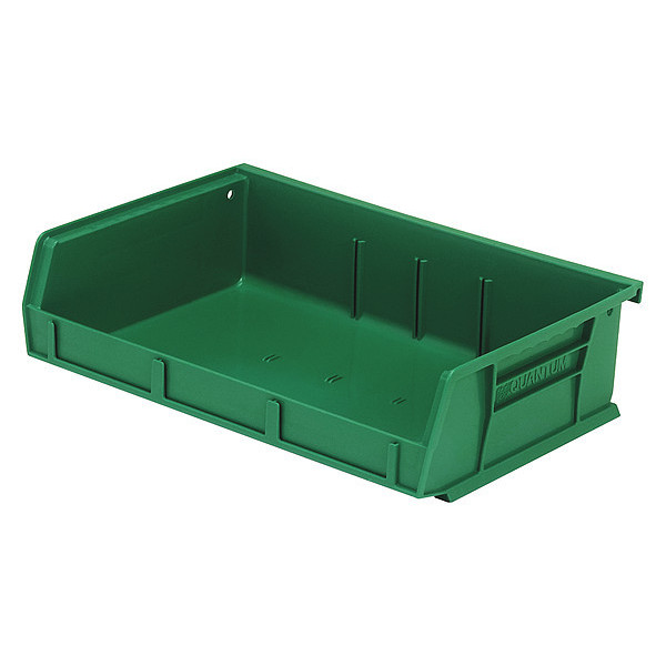 Quantum Storage Systems 65 lb Hang & Stack Storage Bin, polypropylene, 11 in W, 3 in H, 7 3/8 in L, Green QUS236GN