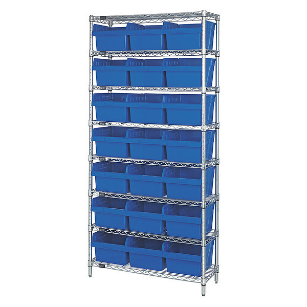 Quantum Storage Systems Steel Bin Shelving, 12 in W x 74 in H x 36 in D, 8 Shelves, Blue WR8-809BL