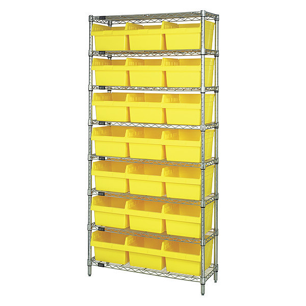 Quantum Storage Systems Steel Bin Shelving, 18 in W x 74 in H x 36 in D, 8 Shelves, Yellow WR8-810YL