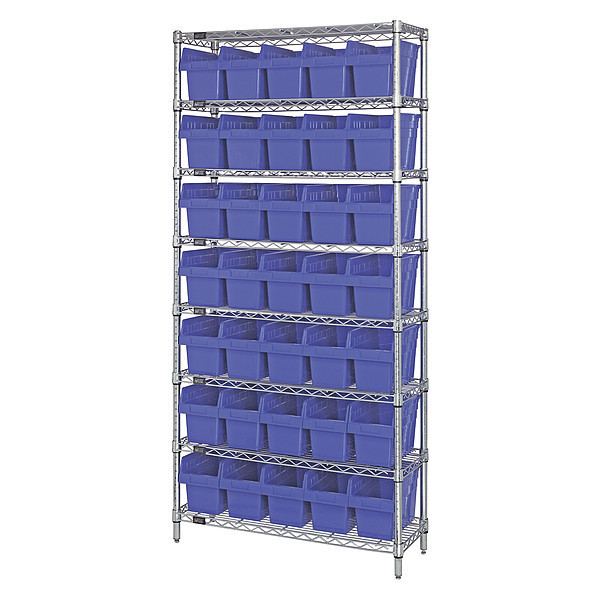 Quantum Storage Systems Steel Bin Shelving, 12 in W x 74 in H x 36 in D, 8 Shelves, Blue WR8-802BL